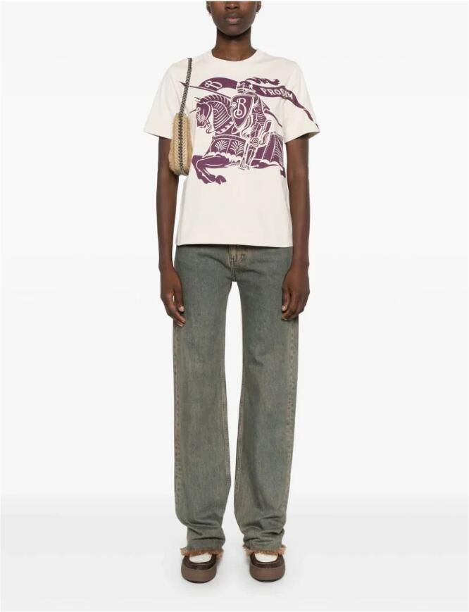 Burberry Overhemd Katoenen T-shirt met geribbelde ronde hals en iconisch logo - Foto 4