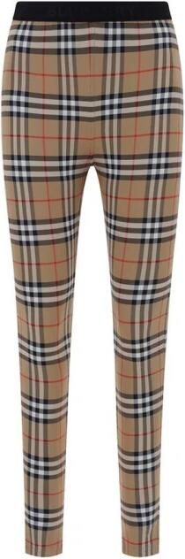 Burberry Geruite Slim Fit Leggings met Elastische Tailleband Brown Dames