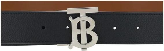 Burberry Gestructureerde Leren Riem met Zilveren Gesp Black Heren
