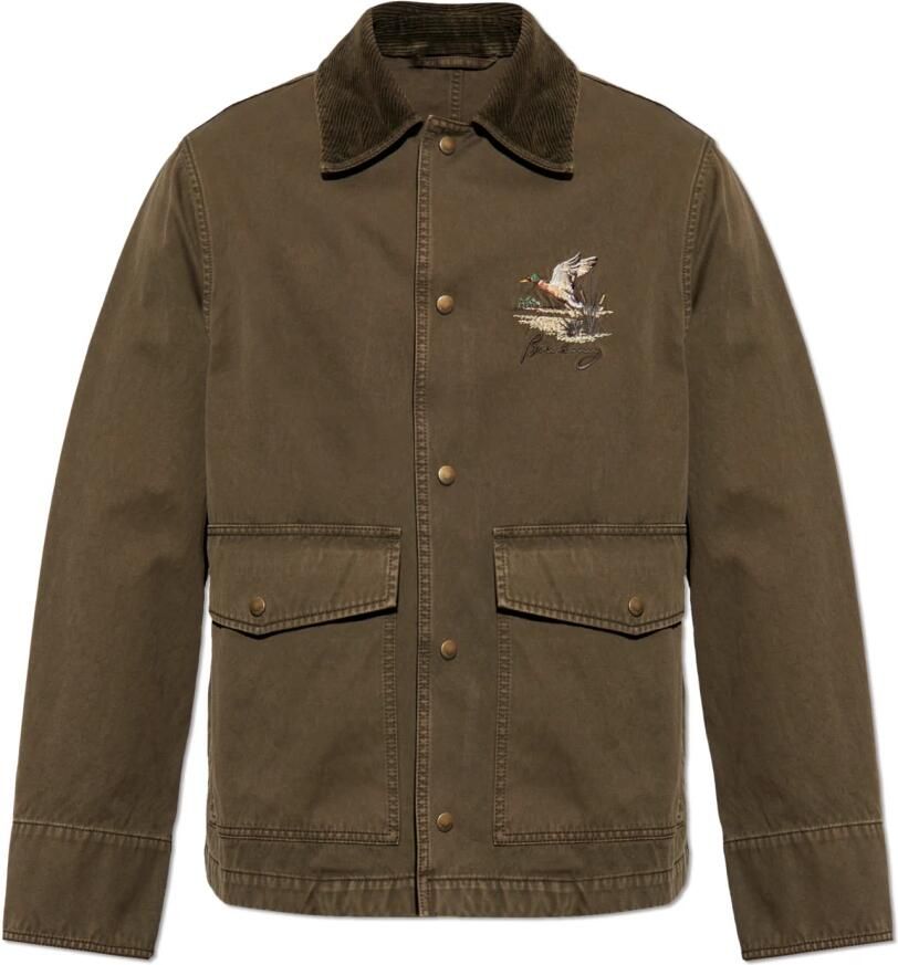 Burberry Fluwelen Kraag Katoenen Jas met Borduurwerk Green Heren - Foto 5