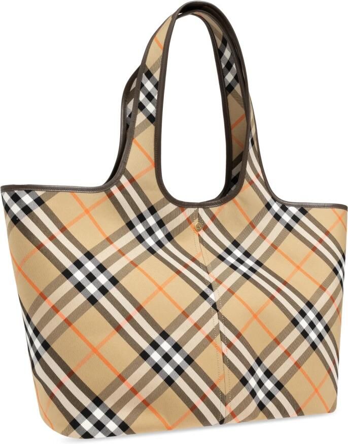 Burberry Schoudertas Katoenen draagtas met iconisch ruitpatroon en leren bekleding - Foto 7