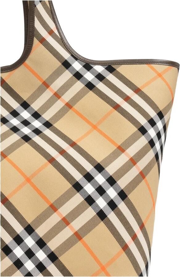 Burberry Schoudertas Katoenen draagtas met iconisch ruitpatroon en leren bekleding - Foto 13