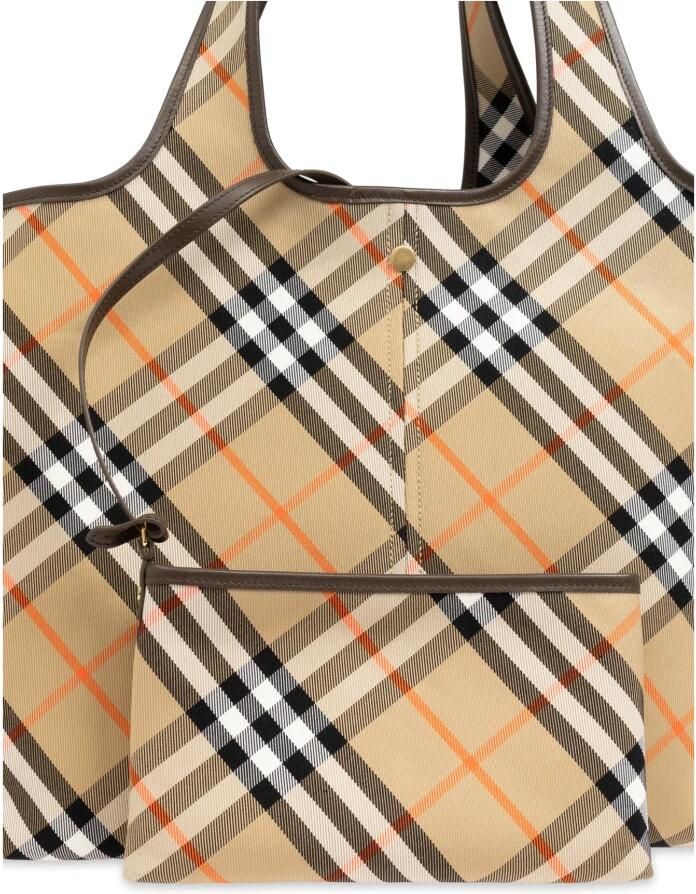 Burberry Schoudertas Katoenen draagtas met iconisch ruitpatroon en leren bekleding - Foto 5