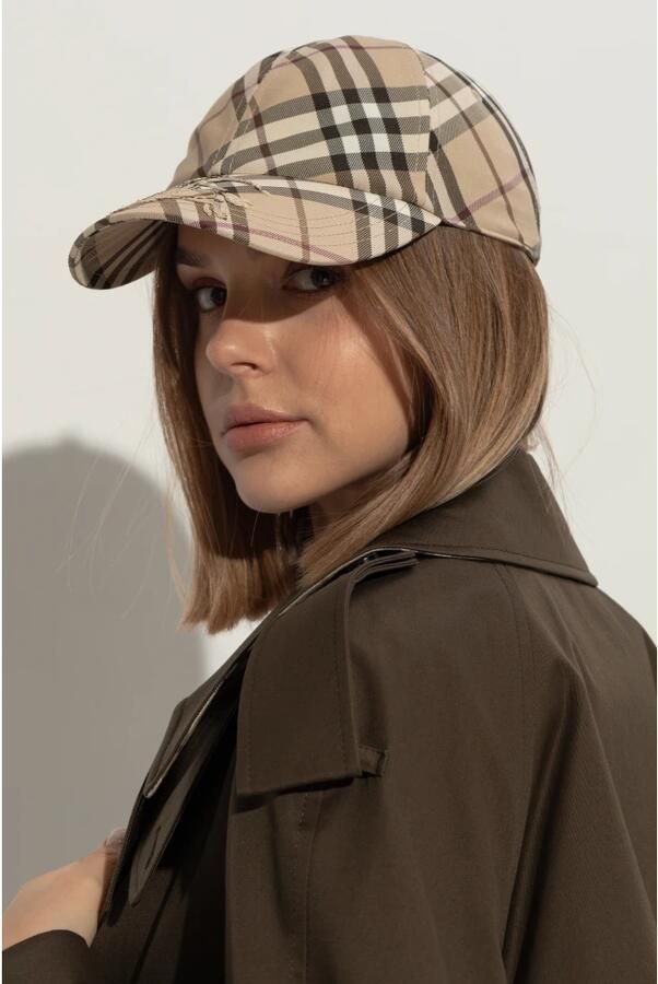 Burberry Neutrale Synthetische Check Cap met Leren Voering Beige Unisex - Foto 5