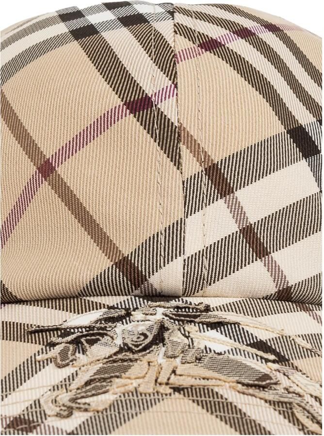 Burberry Neutrale Synthetische Check Cap met Leren Voering Beige Unisex