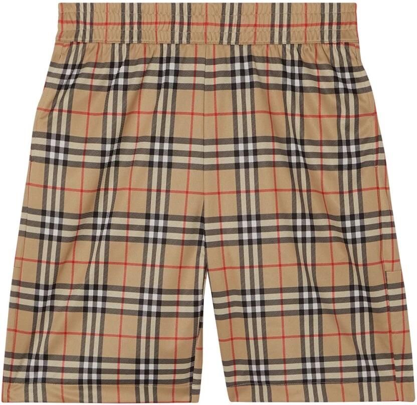 Burberry Beige Shorts met Elastische Taille en Check Print Multicolor Heren