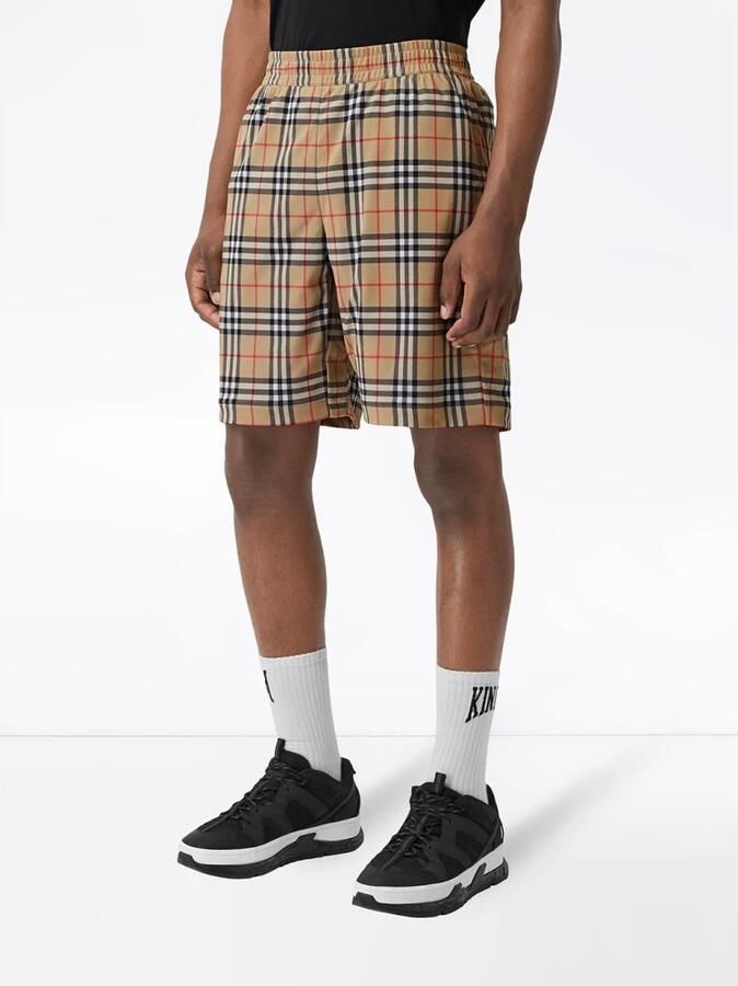 Burberry Beige Shorts met Elastische Taille en Check Print Multicolor Heren - Foto 3