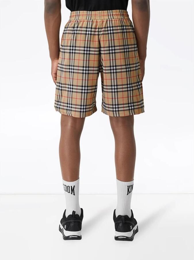 Burberry Beige Shorts met Elastische Taille en Check Print Multicolor Heren - Foto 5