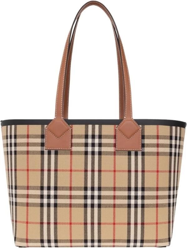 Burberry Londen Winkel Tas met Geborduurd Canvas Brown Dames