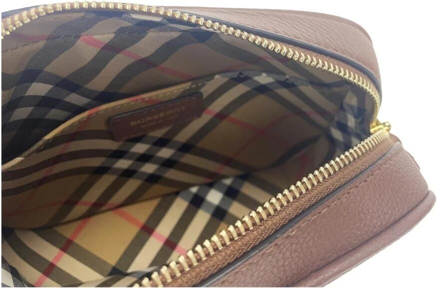 Burberry Kleine Leren Camera Crossbody Tas met TB Logo Brown Dames