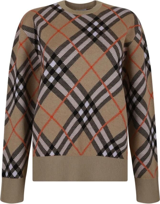 Burberry Vintage Check Intarsia Gebreide Trui Brown Dames - Foto 6