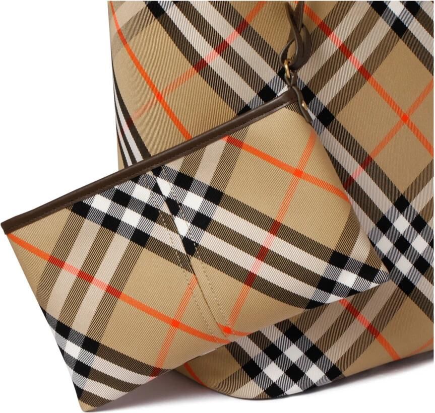 Burberry Schoudertas Katoenen draagtas met iconisch ruitpatroon en leren bekleding