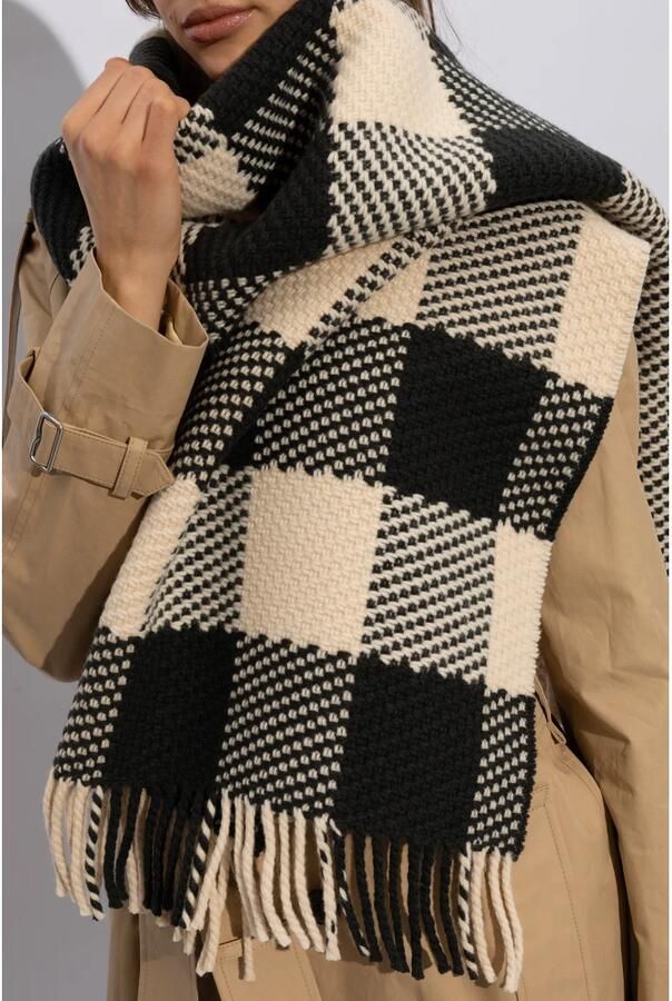 Burberry Wollen Sjaal met Franjes en Motief Beige Unisex - Foto 3
