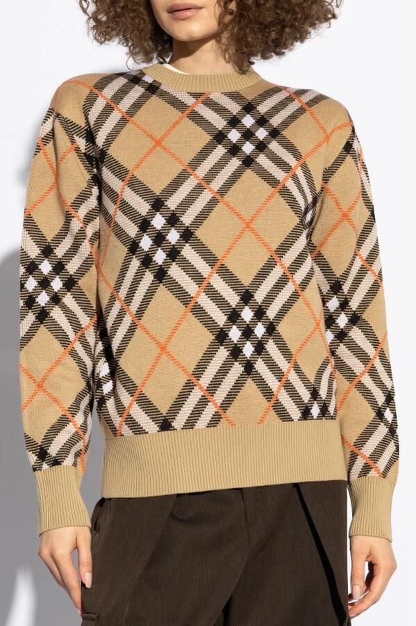 Burberry Vintage Check Intarsia Gebreide Trui Brown Dames - Foto 9