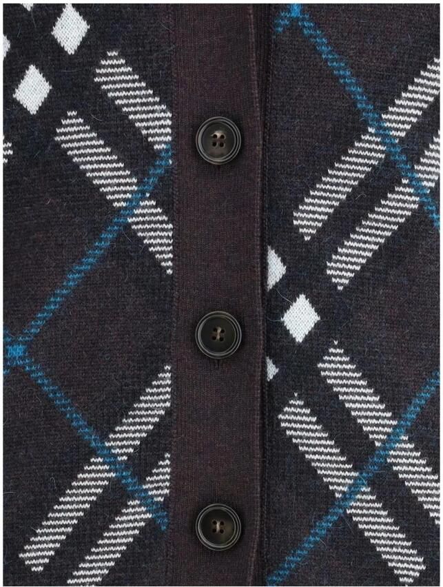 Burberry Bruine Check V-Neck Cardigan Sweater Brown Dames