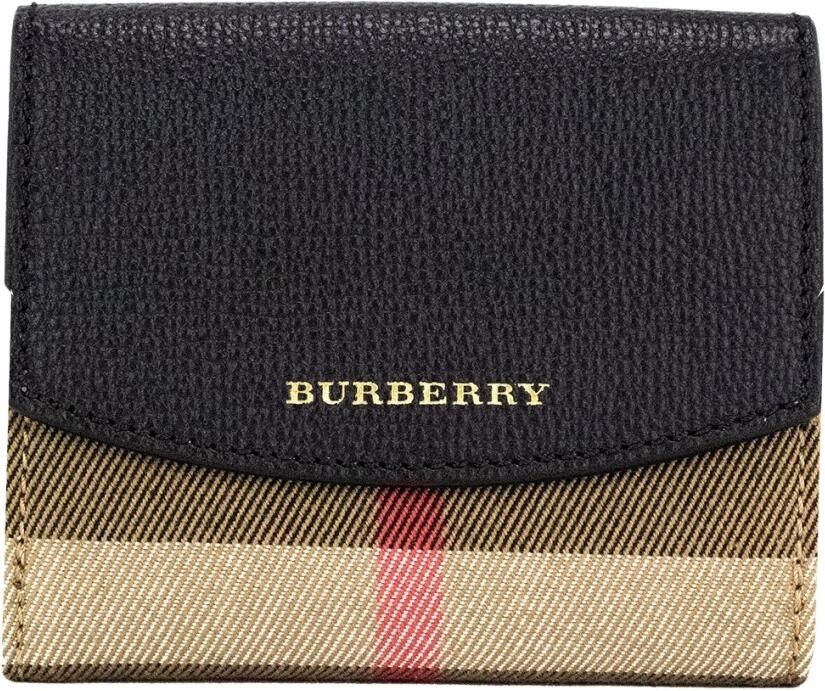 Burberry Zwarte Gestructureerde Leren House Check Munt Snap Portemonnee Multicolor Dames