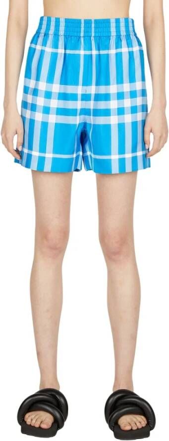 Burberry Casual geruite hoge taille zijden shorts Blauw Dames