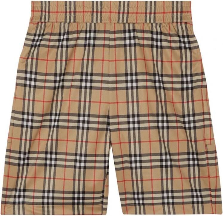 Burberry Beige Shorts met Elastische Taille en Check Print Multicolor