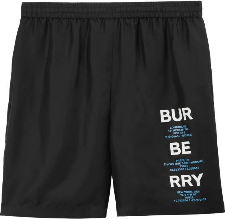 Burberry Zwarte Zijden Track Shorts met Logo-Print Black Heren