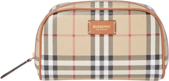 Burberry Stijlvolle Check Cosmetic Pouch Beige Dames