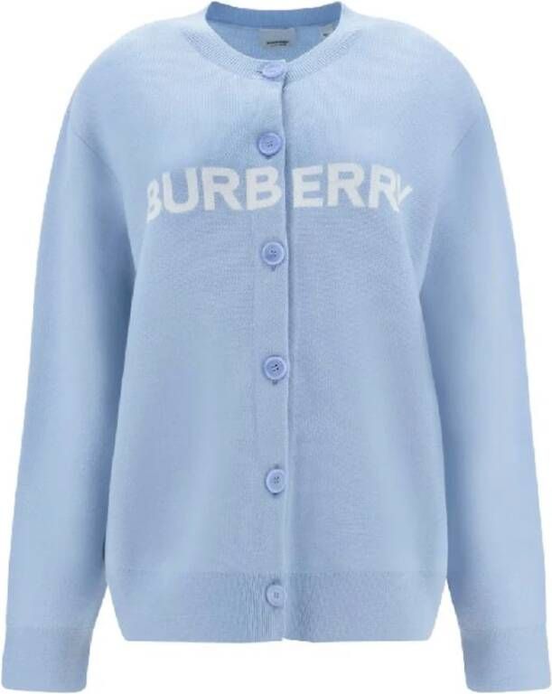 Burberry Comfortabele Wolblend Cardigan Blauw Dames