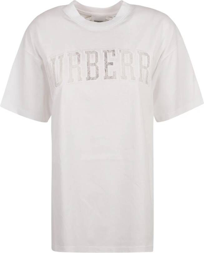 Burberry Dames Katoenen T-Shirt met Verfijnd Ontwerp White Dames