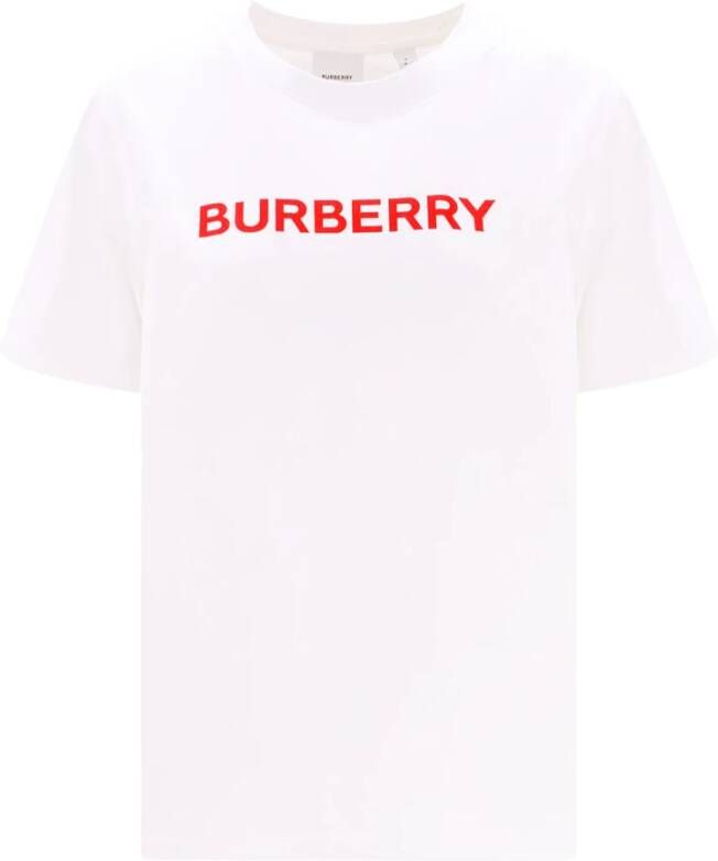 Burberry Dames Organisch Katoenen T-Shirt met Contrasterend Logo Wit Dames