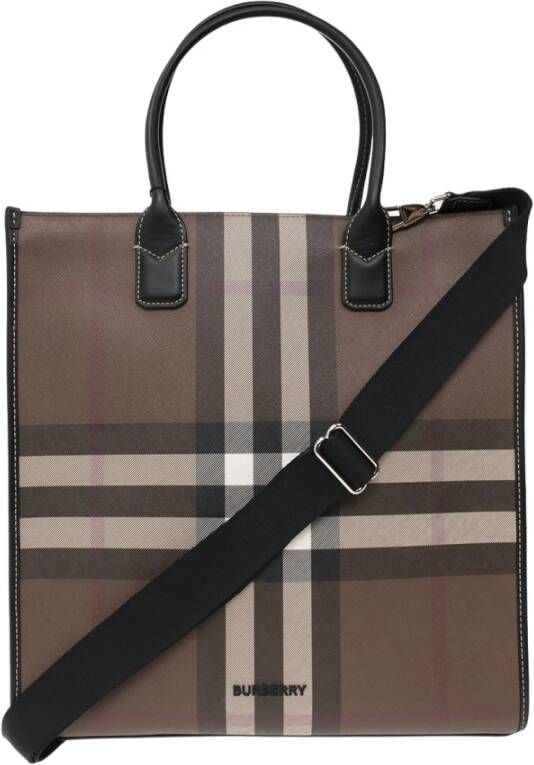Burberry Exaggerated Check Bruine Tote Tas Brown Heren