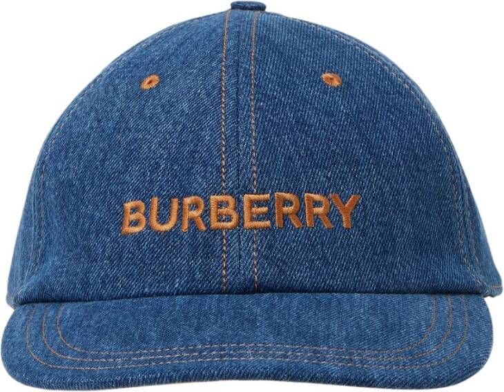 Burberry Geborduurde Denim Baseball Cap Blauw Dames