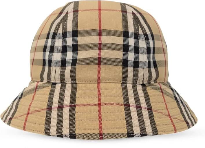 Burberry Nylon Bucket Hat met Iconisch Check-patroon Beige Dames