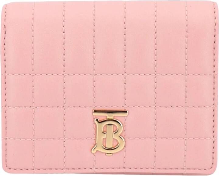 Burberry Gewatteerde leren portemonnee met metalen monogram Roze Dames