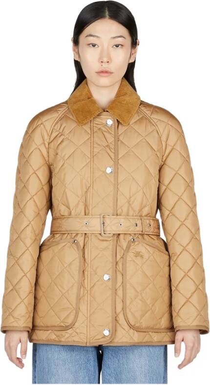 Burberry Gewatteerdeylon jas met fluwelen kraag Beige Dames