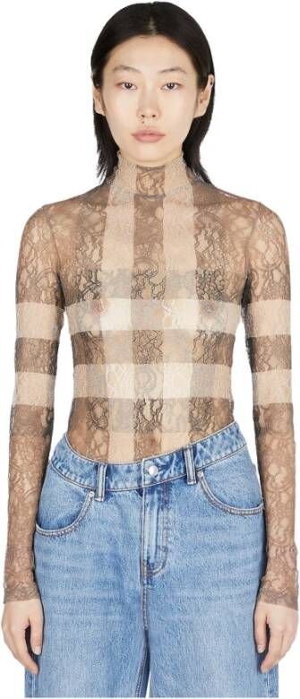 Burberry Iconische Check Lace Bodysuit Brown Dames