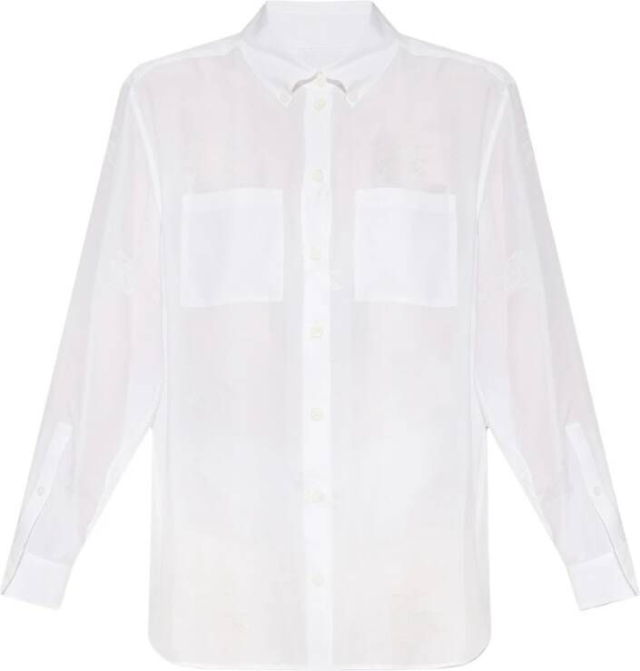 Burberry Zijden Twill Overhemd met EKD Patroon White Dames
