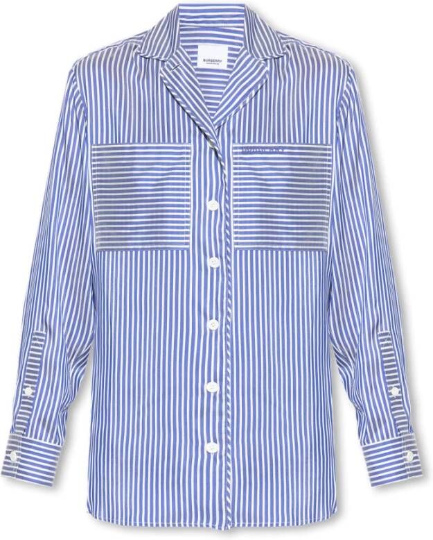 Burberry Blauw Gestreept Zijden Pyjama Shirt Blue Dames