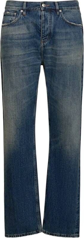 Burberry Katoenen Jeans met Leren Logo Patch Blauw Heren