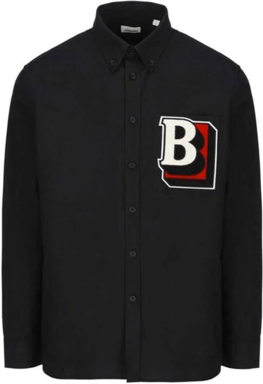 Burberry Katoenen shirt met geborduurd detail Black Heren