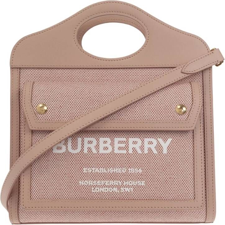Burberry Ll Mn Pocket Ll6 Handbag Red Pink Cotton Roze Dames