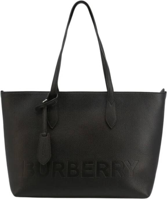 Burberry Leren Rits Shoppingtas met Gevoerd Interieur Black Dames