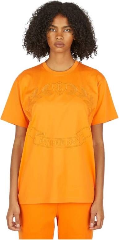 Burberry Logo Geborduurd T-Shirt Oranje Dames