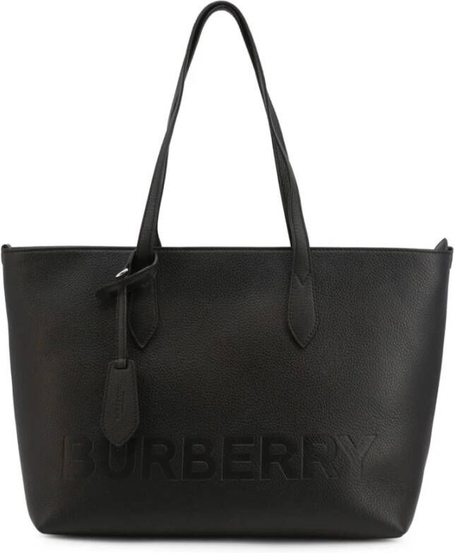 Burberry Leren Rits Shoppingtas met Gevoerd Interieur Black Dames