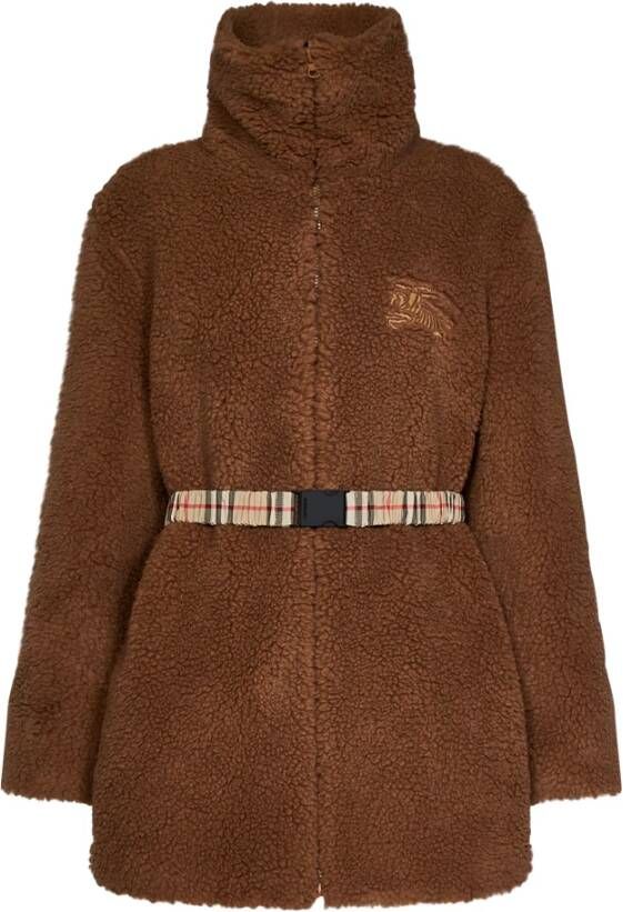 Burberry Luxe Nepbont & Shearling Jas Bruin Dames