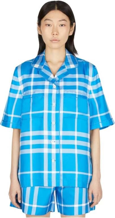 Burberry Luxe Zijden Twill Overhemd Blauw Dames