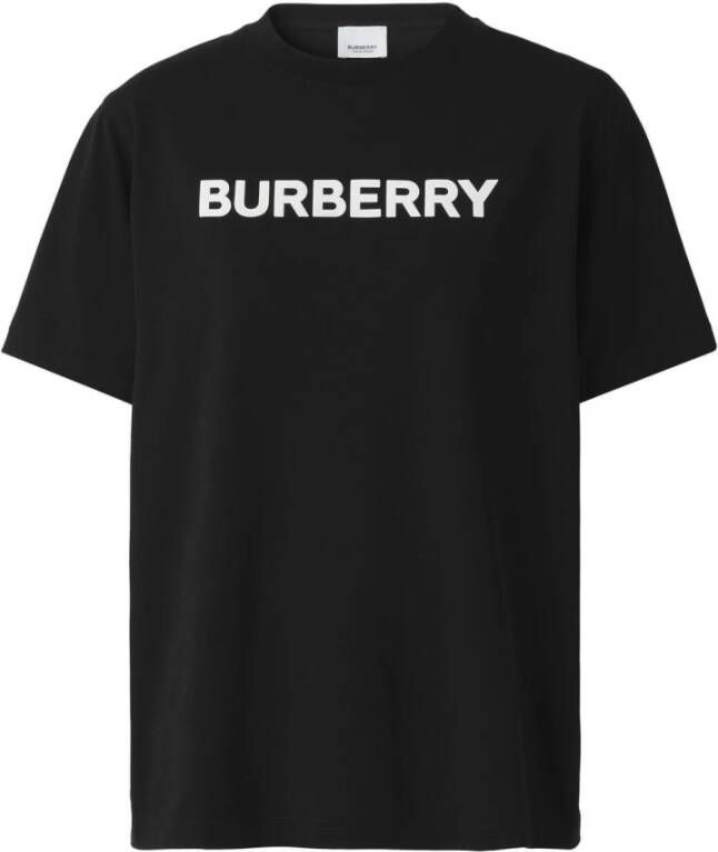 Burberry Zwart Katoenen T-Shirt Ronde Hals Black Dames
