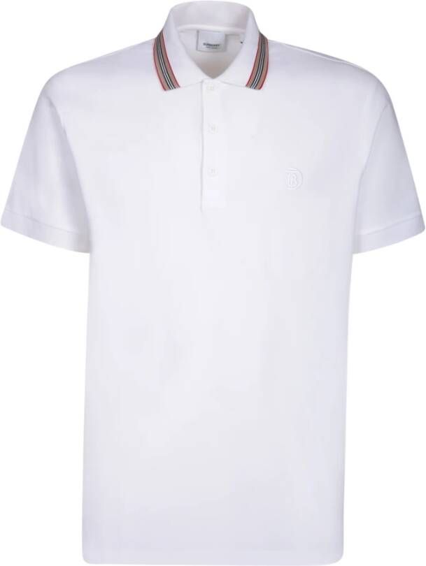 Burberry Minimalistisch Wit Poloshirt met Gestreepte Kraag Wit Heren