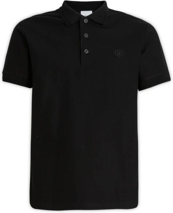 Burberry Zwarte Polo Shirt Geribbelde Kraag Black Heren