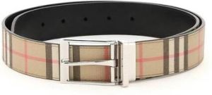 Burberry Reversible Vintage Check and Leather Belt Beige Heren