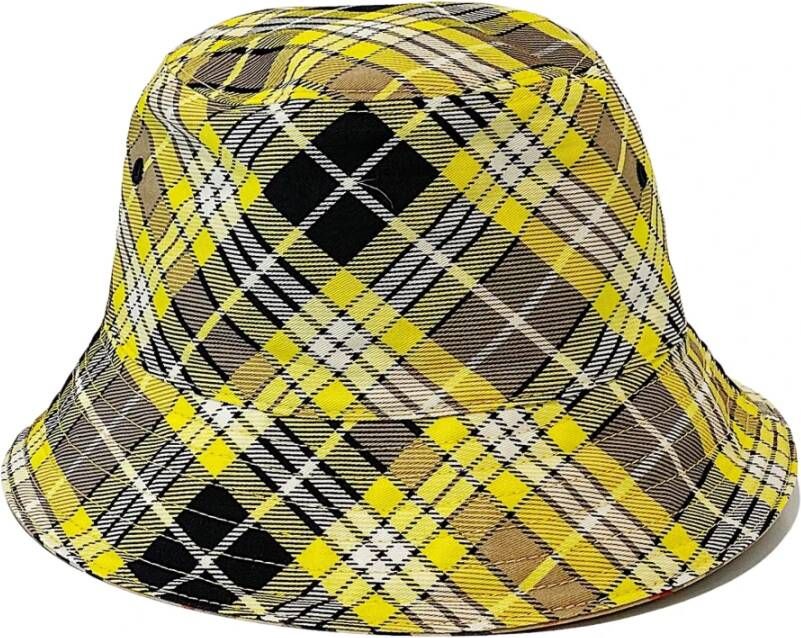 Burberry Stijlvol Geruit Wolmix Bucket Hat Yellow Dames
