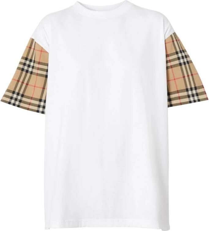 Burberry Wit Vintage Check Mouw Crew Neck T-shirt White Dames