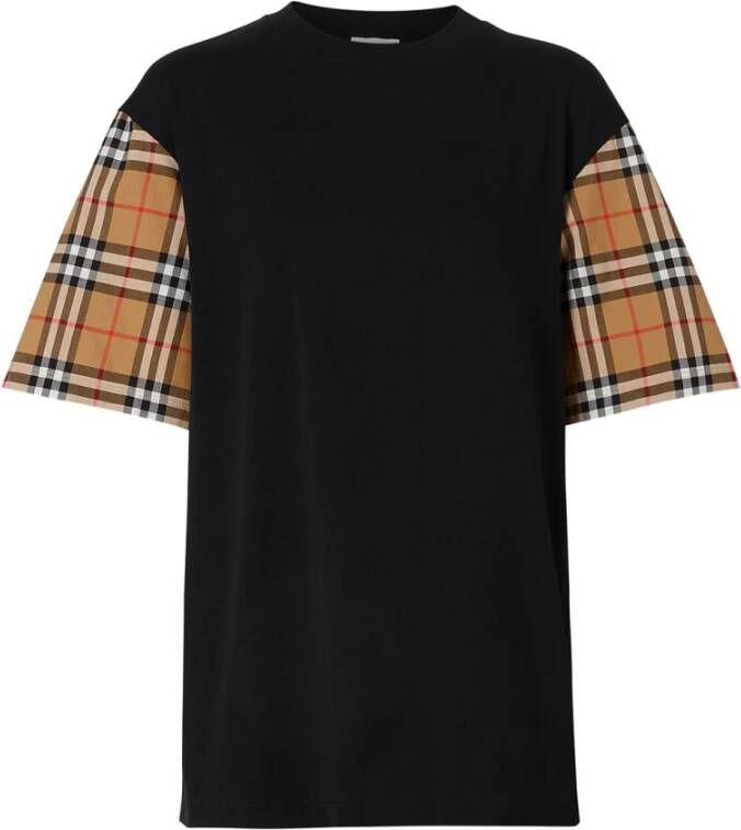 Burberry Zwarte T-shirts en Polos met Vintage Check Inzetstukken Black Dames